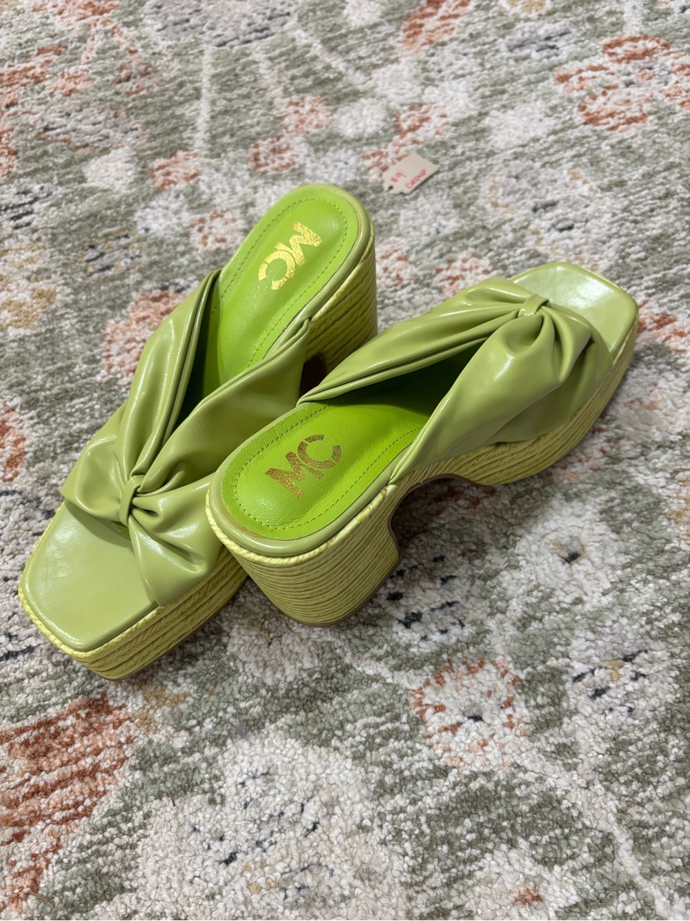 Lime Green Knotted Platform Slide Sandals